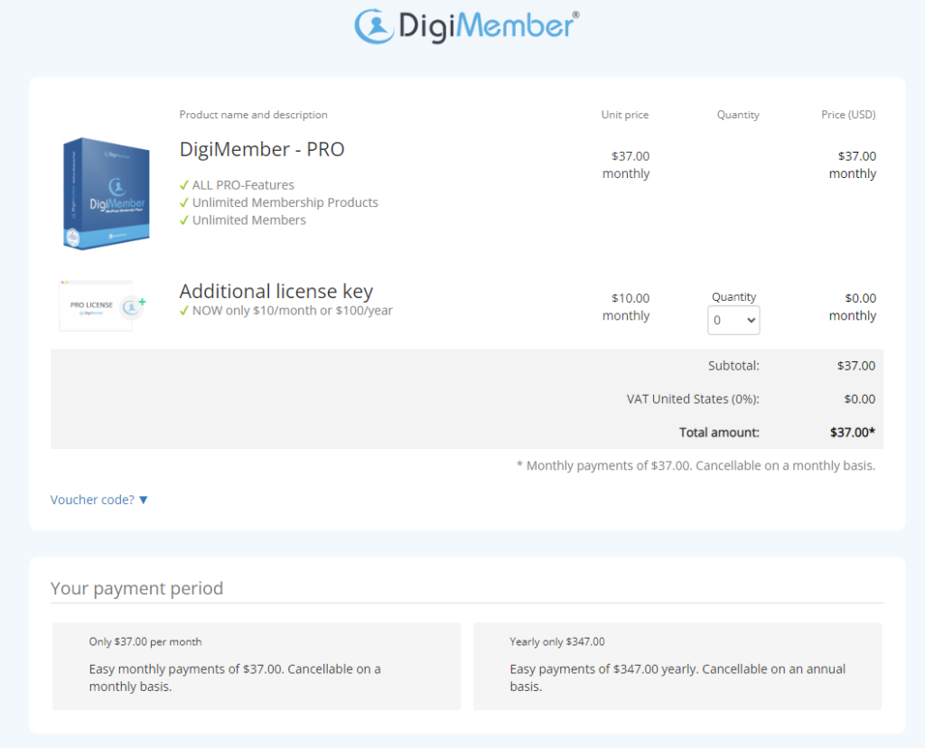 Pricing plans Digi Member